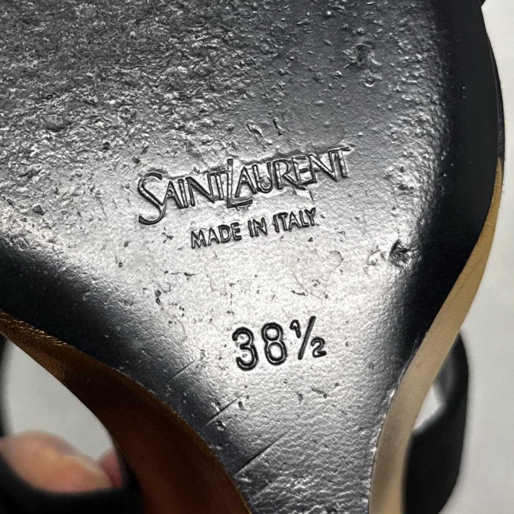 Saint Laurent Salome 110 Silk Satin Metallic Leather Wedge Sandal Heels Black - Picture 12 of 16